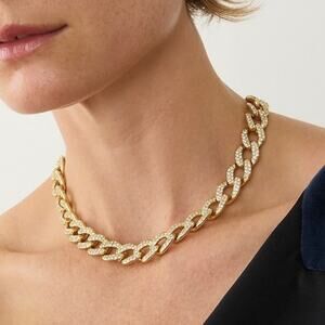 J. Crew Havana Jones Iced Crystal Curb Chain Link Chunky Necklace Gold NWT BN340